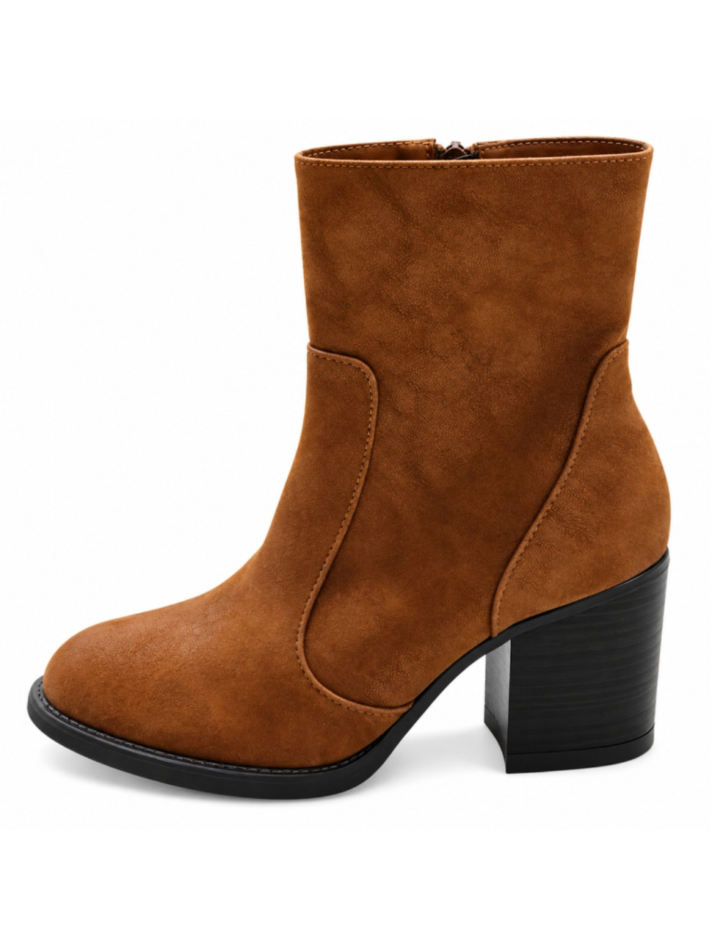 Bamboo Sounding-01 Boots Womens 6 Brown Faux Suede 3" Block Heel Zip 42034 NWOB